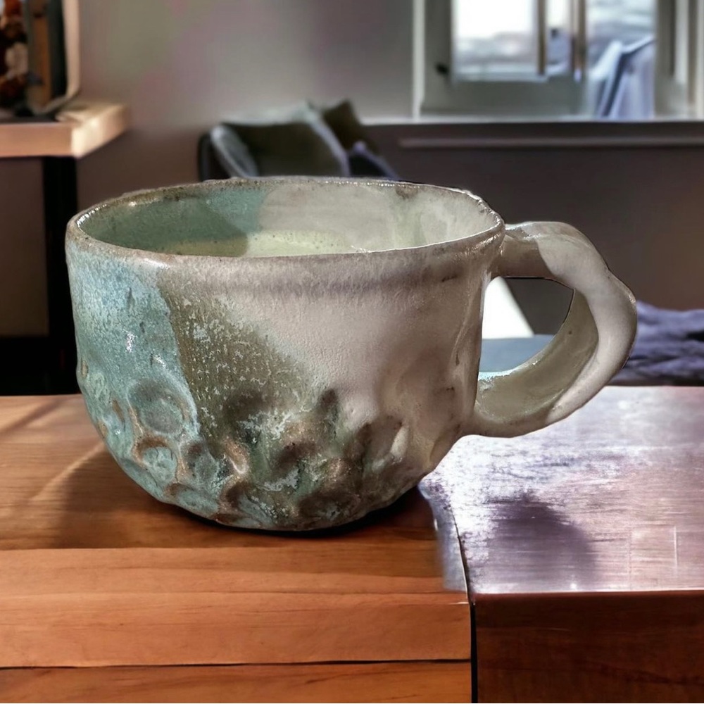 Handmade ceramic mug, hand thrown, hand trimmed, hand glazed